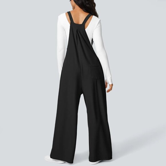 Halara Adjustable Strap Button Multiple Pockets Waffle Casual Overalls Black S - Picture 2 of 8